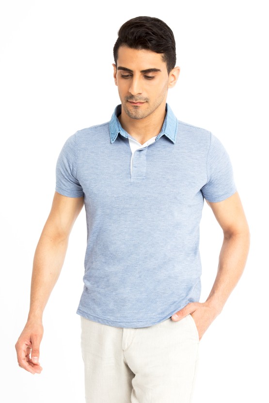 Erkek Giyim - Regular Fit Denim Süprem Polo Yaka Tişört