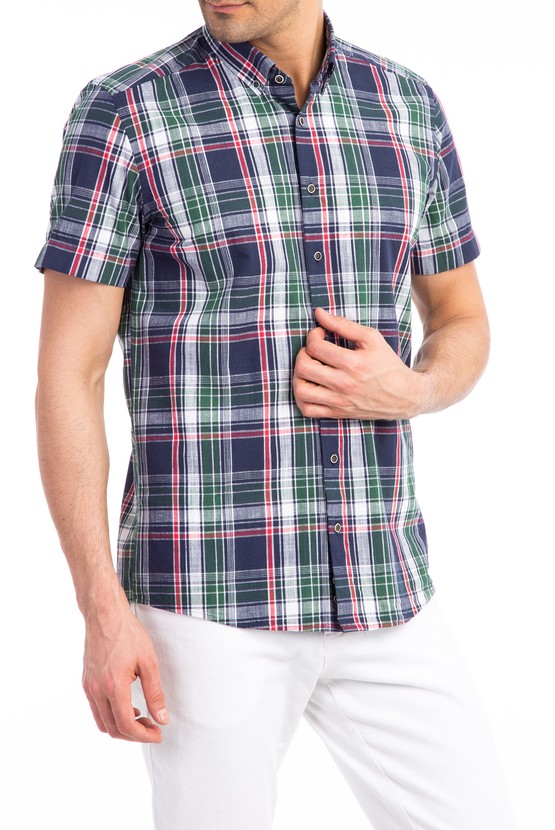 Erkek Giyim - Kısa Kol Spor Ekose Gömlek