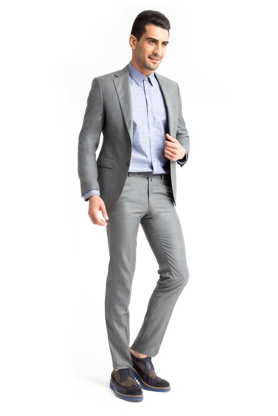 Erkek Giyim - Slim Fit Desenli Takım Elbise