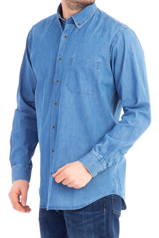 Erkek Giyim - Uzun Kol Denim Gömlek