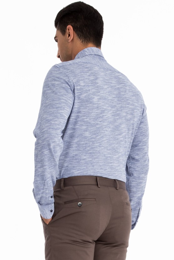 Erkek Giyim - Uzun Kol Slim Fit Örme Gömlek