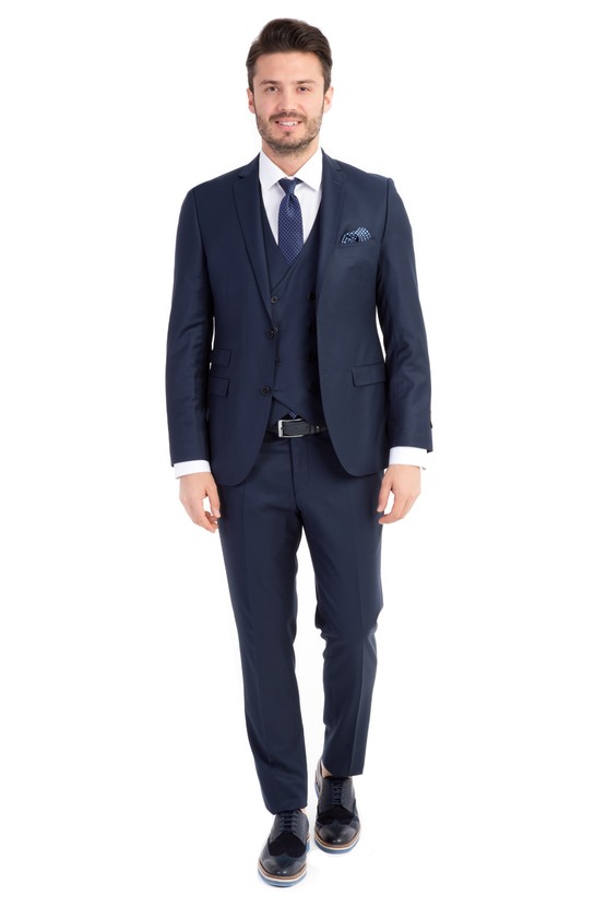 Erkek Giyim - Süper Slim Fit Yelekli Takım Elbise