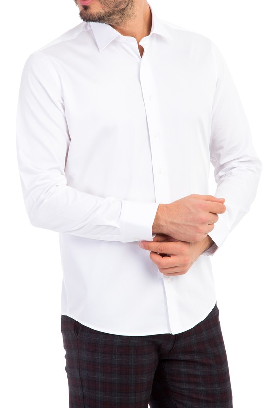 Erkek Giyim - Uzun Kol Saten Slim Fit Gömlek