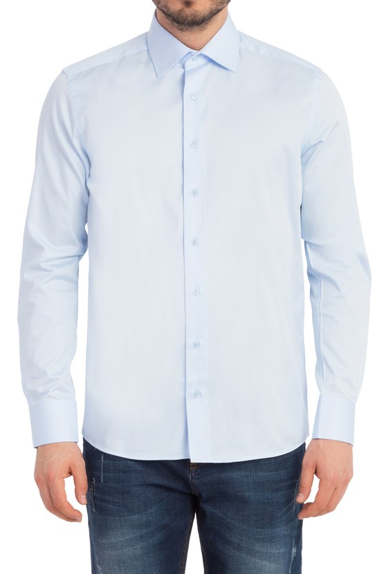 Erkek Giyim - Uzun Kol Saten Slim Fit Gömlek
