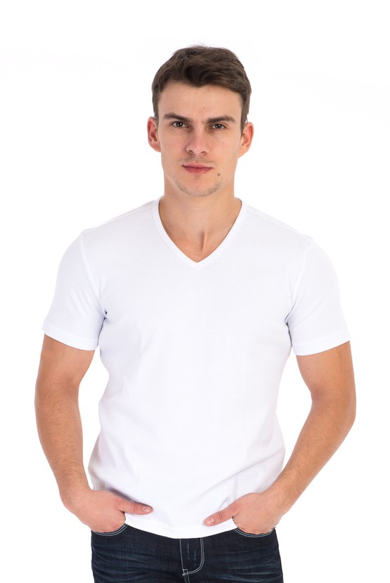 Erkek Giyim - V Yaka Süper Slim Fit Tişört