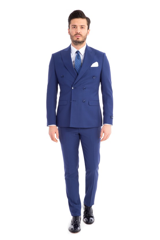 Erkek Giyim - Klasik Kruvaze Yünlü Takım Elbise