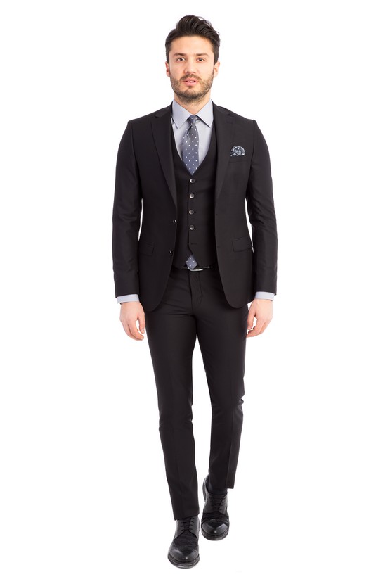 Erkek Giyim - Süper Slim Fit Yelekli Takım Elbise