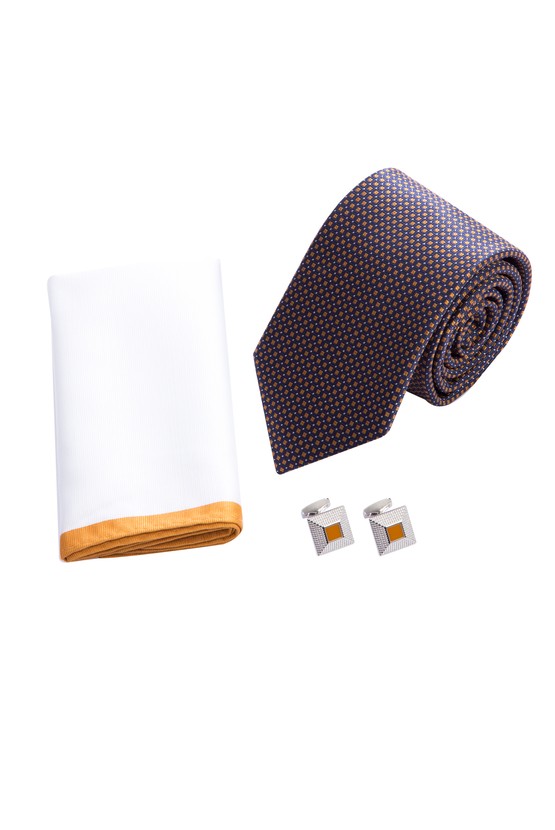 Erkek Giyim - 3'lü Kravat Mendil Kol Düğmesi Set