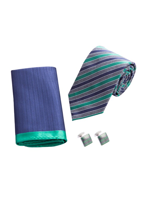 Erkek Giyim - 3'lü Kravat Mendil Kol Düğmesi Set