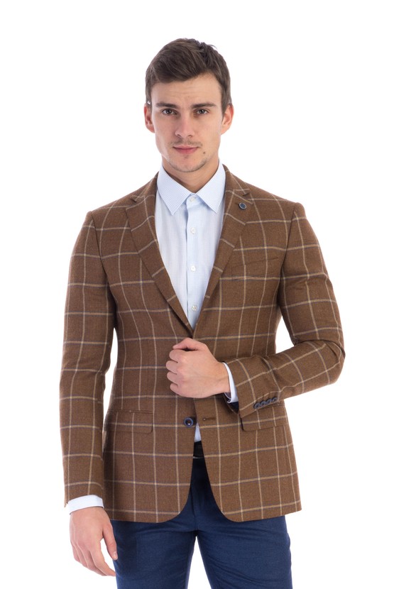 Erkek Giyim - Slim Fit Kareli Ceket
