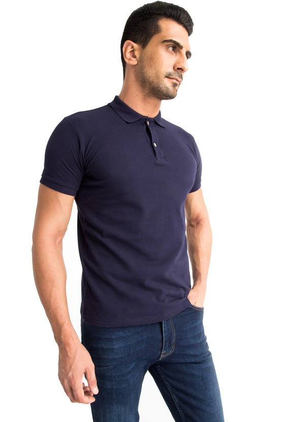 Erkek Giyim - Polo Yaka Çizgili Slim Fit Tişört