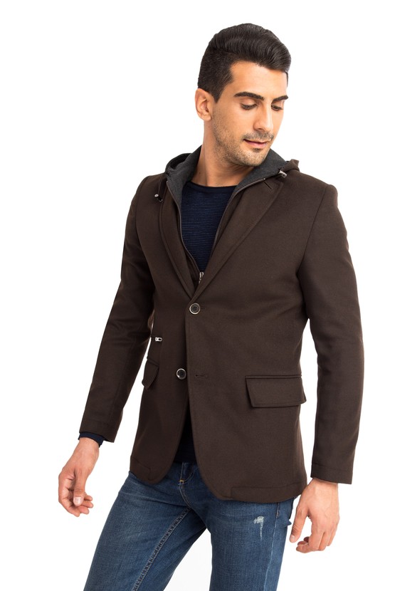 Erkek Giyim - Slim Fit Kapüşonlu Ceket