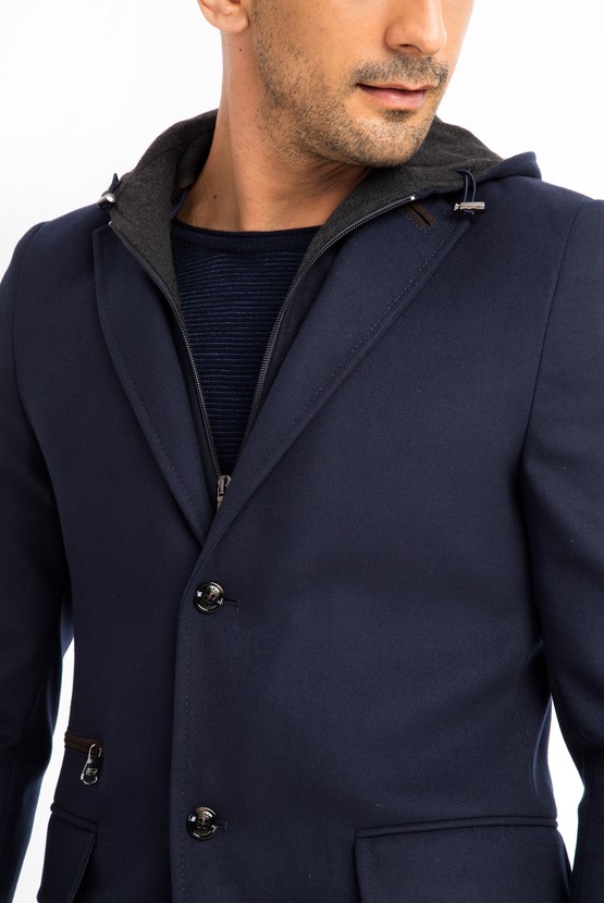 Erkek Giyim - Slim Fit Kapüşonlu Ceket