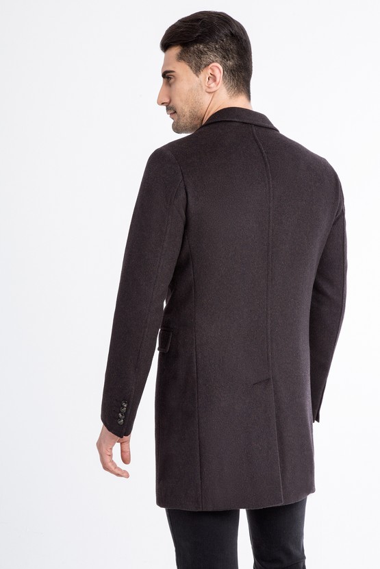 Erkek Giyim - Mono Yaka Yünlü Slim Fit Palto