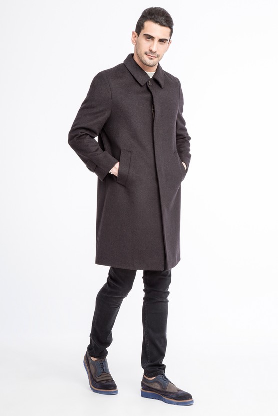 Erkek Giyim - Bato Yaka Yünlü Regular Fit Palto