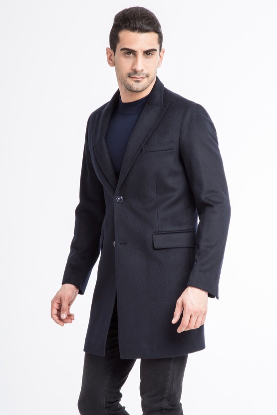 Erkek Giyim - Sivri Mono Yaka Yünlü Palto
