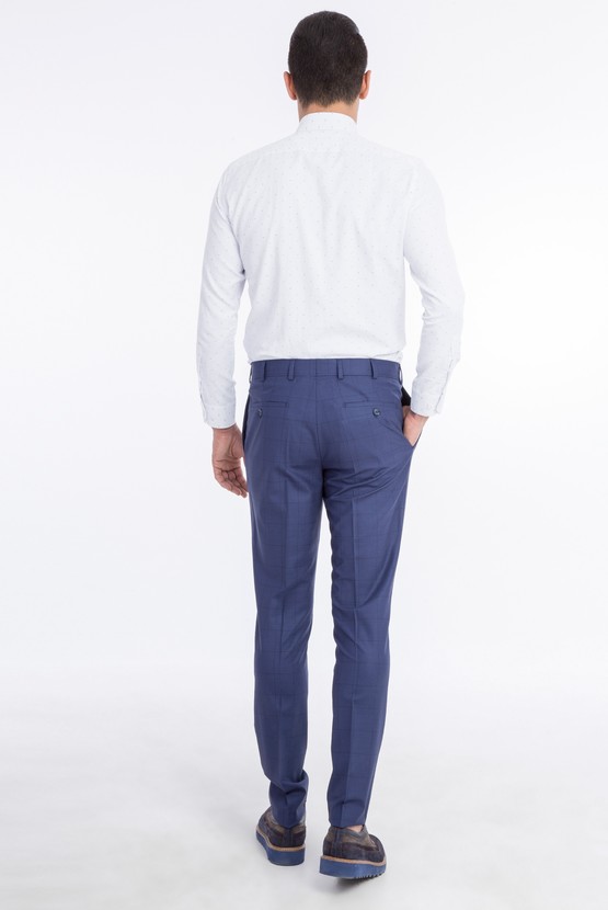 Erkek Giyim - Slim Fit Klasik Ekose Yünlü Pantolon