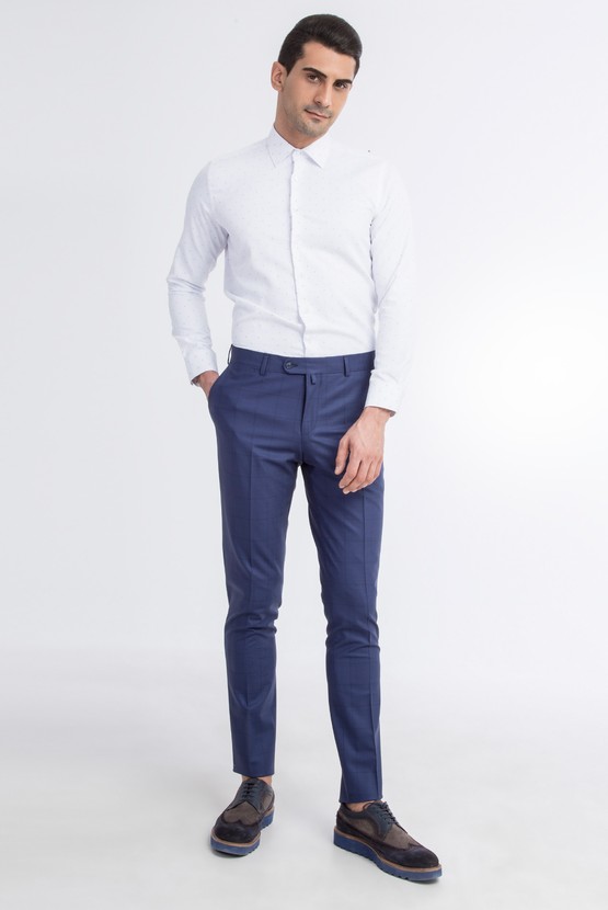Erkek Giyim - Slim Fit Klasik Ekose Yünlü Pantolon