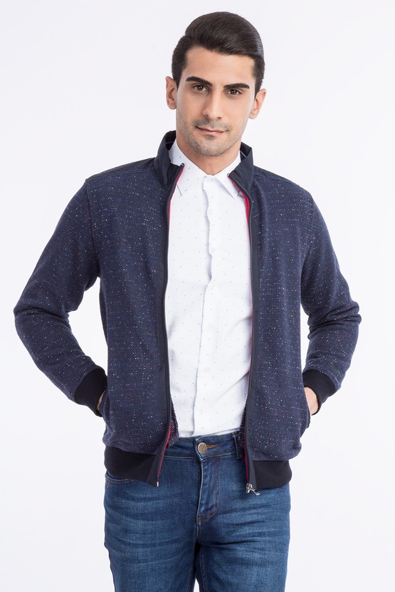 Erkek Giyim - Dik Yaka Fermuarlı Sweatshirt