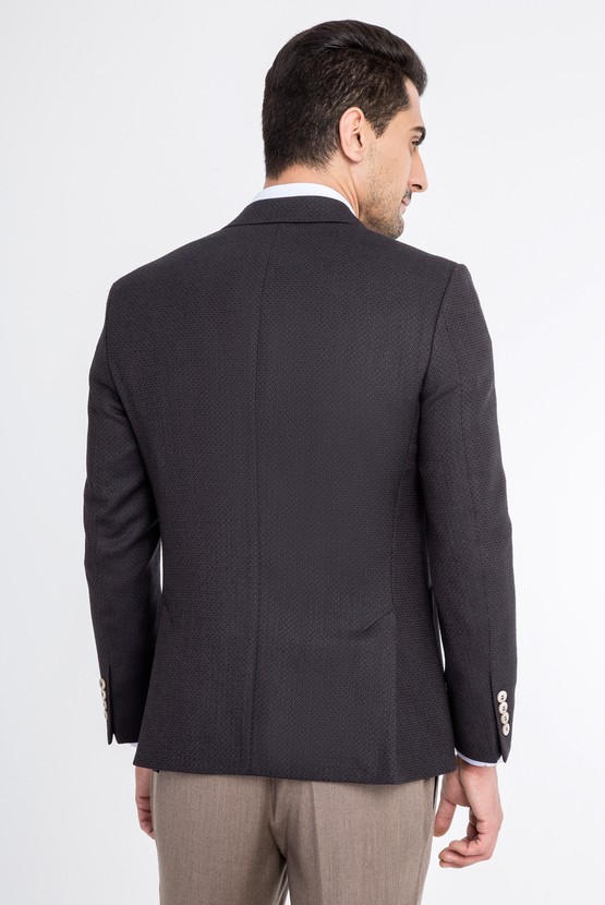Erkek Giyim - Slim Fit Yünlü Kuşgözü Ceket