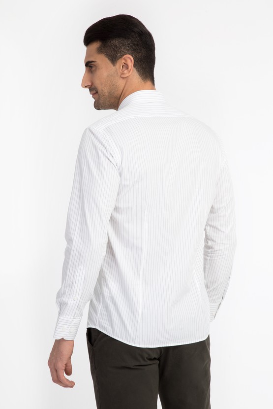 Erkek Giyim - Uzun Kol Slim Fit Çizgili Gömlek