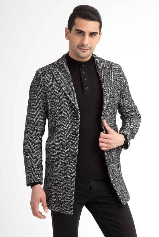 Erkek Giyim - Mono Yaka Yünlü Palto