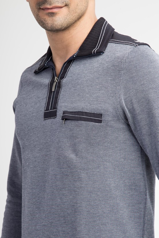 Erkek Giyim - Polo Yaka Fermuarlı Sweatshirt