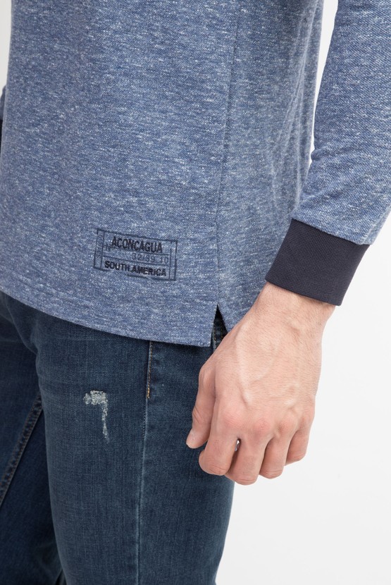 Erkek Giyim - Polo Yaka Düğmeli Sweatshirt