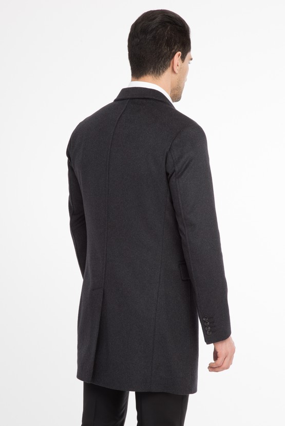 Erkek Giyim - Mono Yaka Yünlü Slim Fit Palto