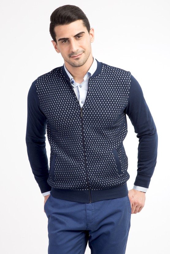 Erkek Giyim - Slim Fit Fermuarlı Sweatshirt