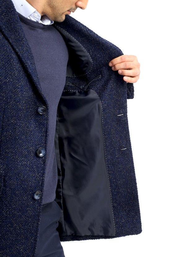Erkek Giyim - Mono Yaka Yünlü Palto