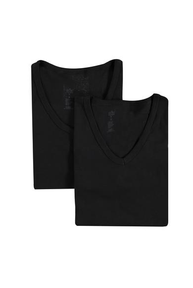 Erkek Giyim - Siyah XL Beden 2'li Pamuk V Yaka Atlet Seti