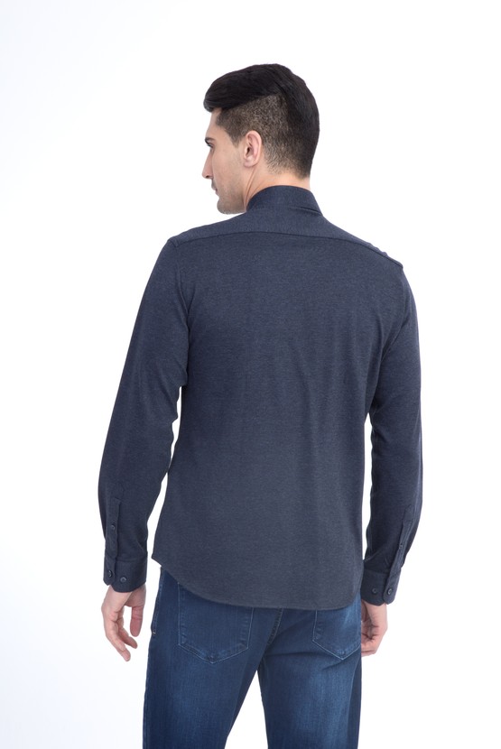 Erkek Giyim - Uzun Kol Örme Slim Fit Gömlek