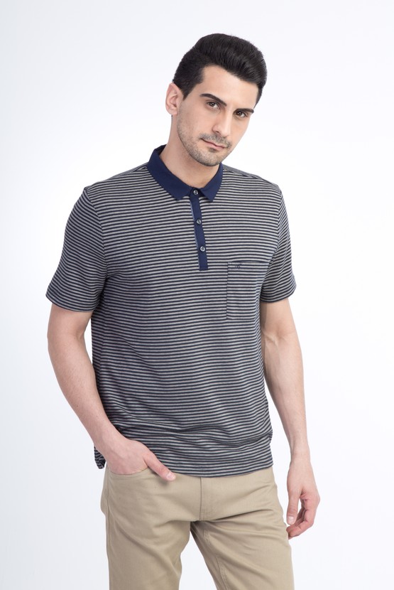 Erkek Giyim - Regular Fit Çizgili Polo Yaka Tişört