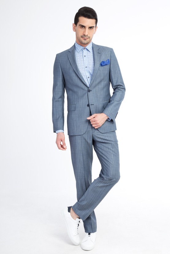 Erkek Giyim - Regular Fit Çizgili Takım Elbise