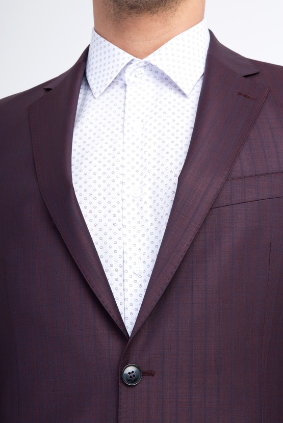 Erkek Giyim - Regular Fit Yünlü Çizgili Takım Elbise