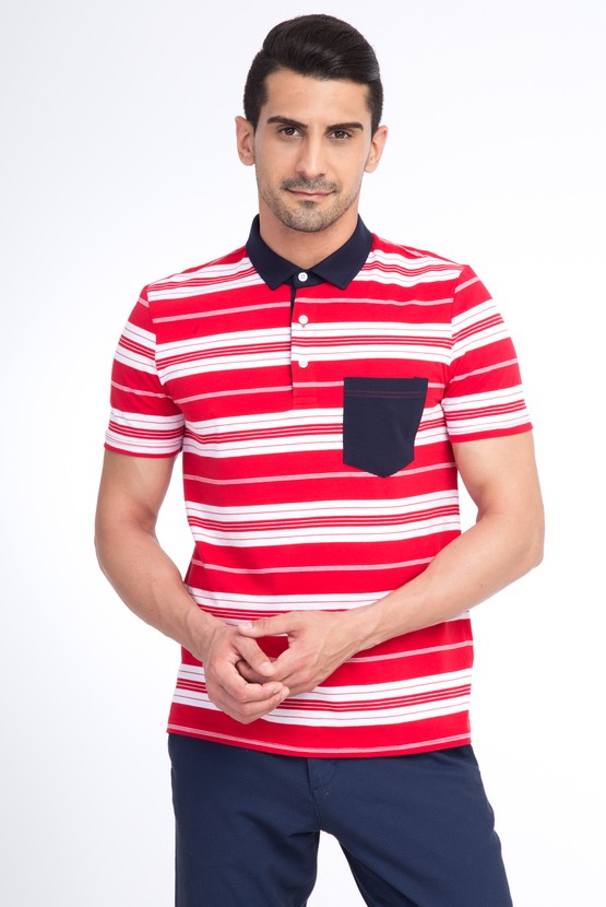 Erkek Giyim - Polo Yaka Slim Fit Çizgili Tişört