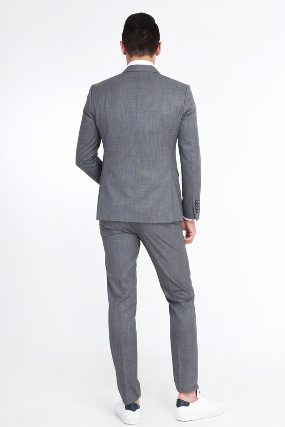Erkek Giyim - Süper Slim Fit Desenli Takım Elbise