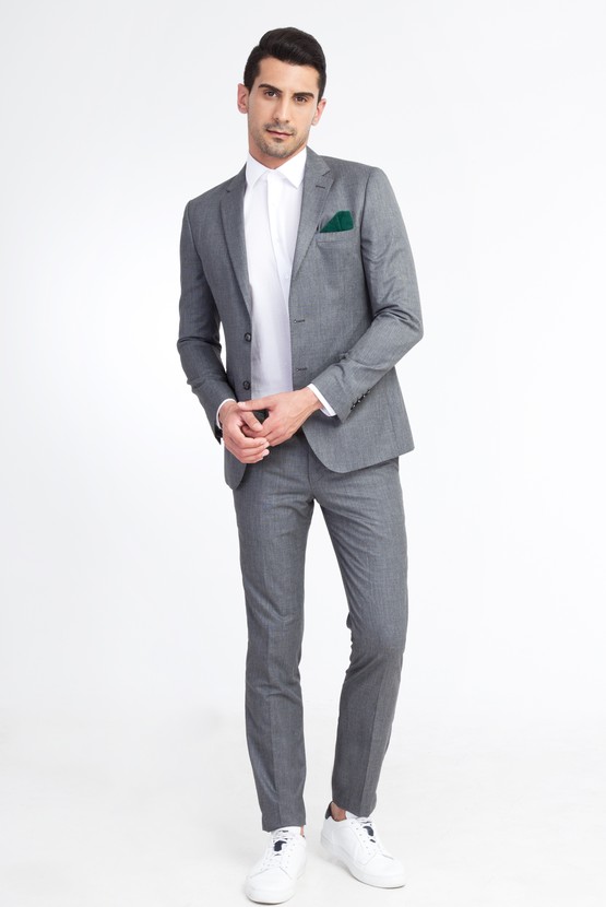 Erkek Giyim - Süper Slim Fit Desenli Takım Elbise