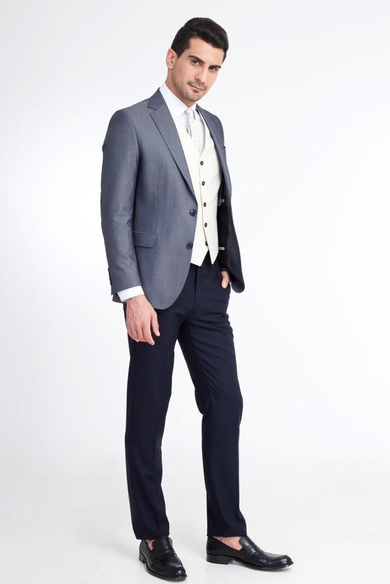Erkek Giyim - Regular Fit Yelekli Kombinli Kuşgözü Takım Elbise