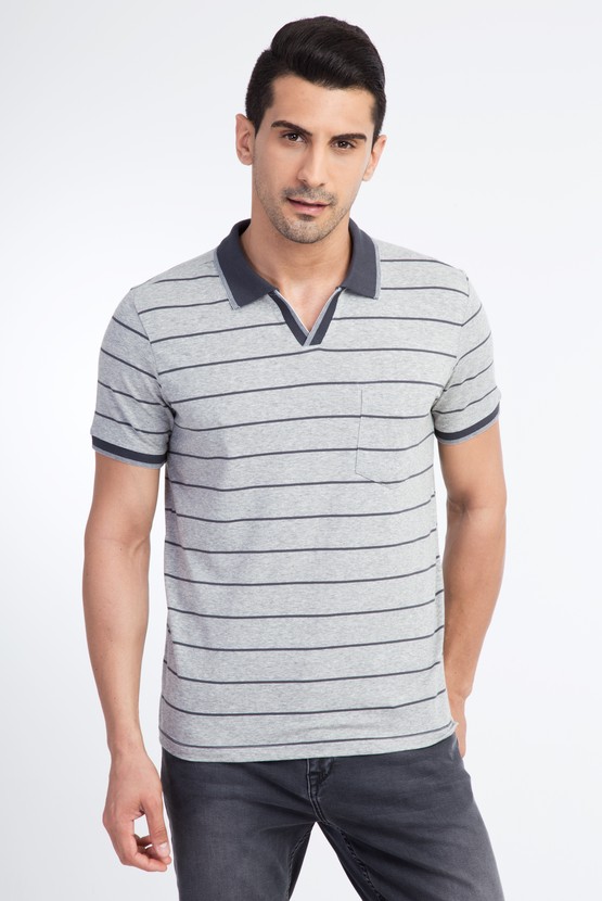 Erkek Giyim - Regular Fit Çizgili Polo Yaka Tişört