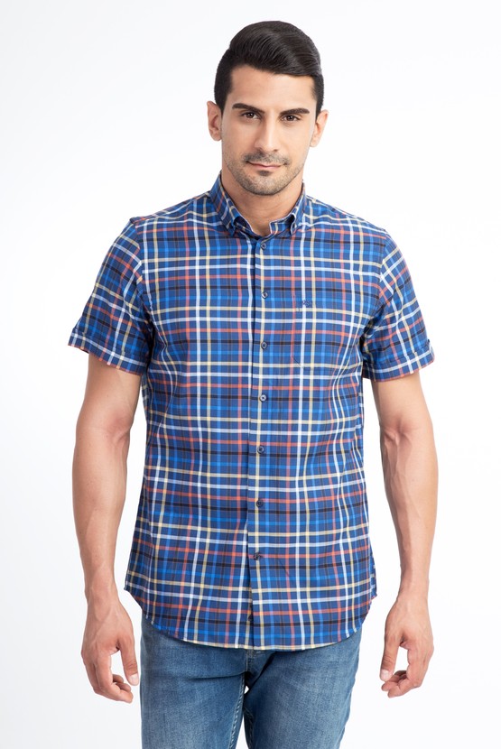 Erkek Giyim - Kısa Kol Ekose Klasik Gömlek