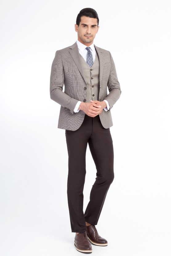 Erkek Giyim - Slim Fit Yelekli Kombinli Takım Elbise