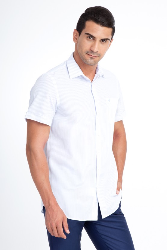 Erkek Giyim - Kısa Kol Regular Fit Çizgili Gömlek