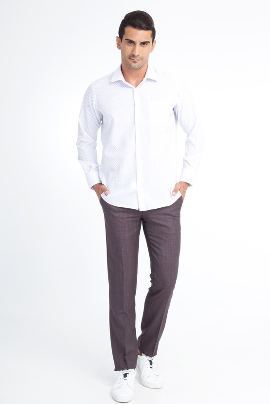 Erkek Giyim - Slim Fit Yünlü Kuşgözü Klasik Pantolon