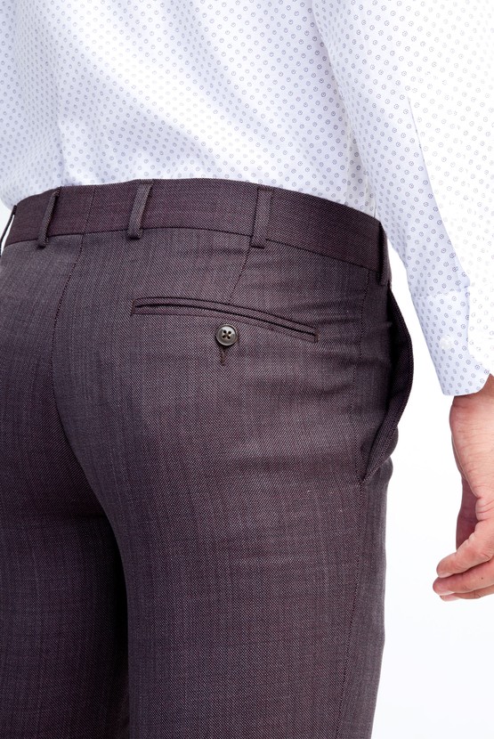 Erkek Giyim - Slim Fit Yünlü Kuşgözü Klasik Pantolon