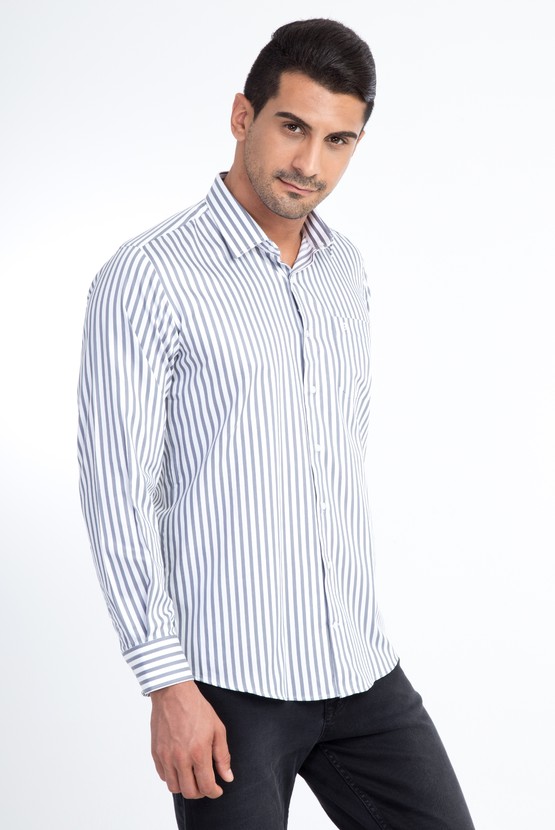 Erkek Giyim - Uzun Kol Regular Fit Çizgili Gömlek