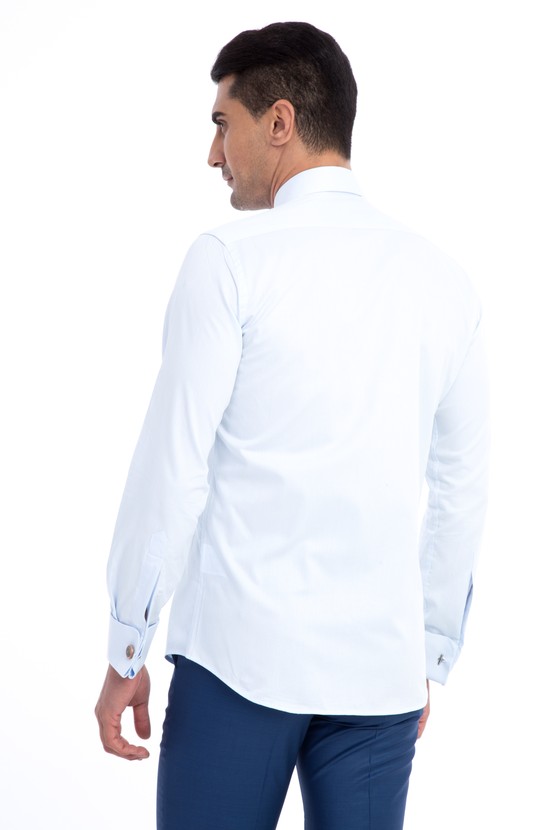 Erkek Giyim - Uzun Kol Slim Fit Desenli Manşetli Klasik Gömlek