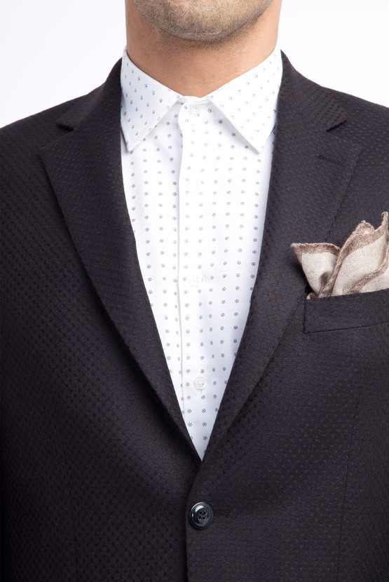 Erkek Giyim - Regular Fit Yünlü Kuşgözü Ceket