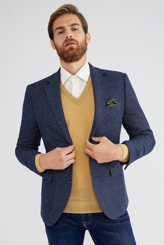 Erkek Giyim - Slim Fit Desenli Ceket